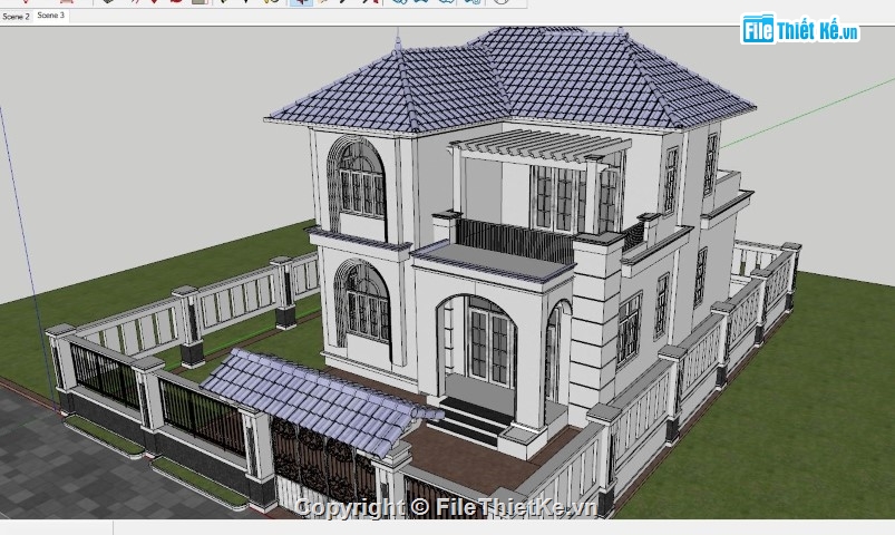 biệt thự 2.5 tầng,biệt thự 2 tầng,biệt thự sketchup